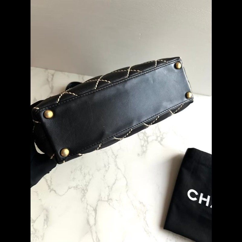 【LA LUNE】稀有中古包 Chanel Vivian黑色皮革托特包 單肩包 側背包 古著包-3