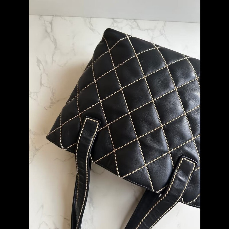 【LA LUNE】稀有中古包 Chanel Vivian黑色皮革托特包 單肩包 側背包 古著包-4