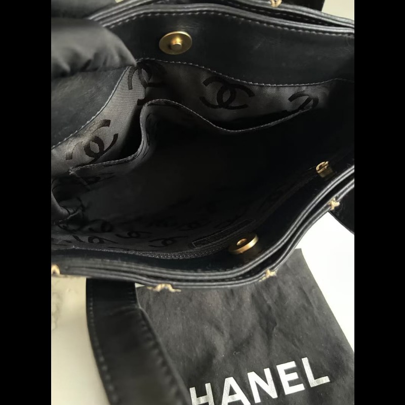 【LA LUNE】稀有中古包 Chanel Vivian黑色皮革托特包 單肩包 側背包 古著包-5