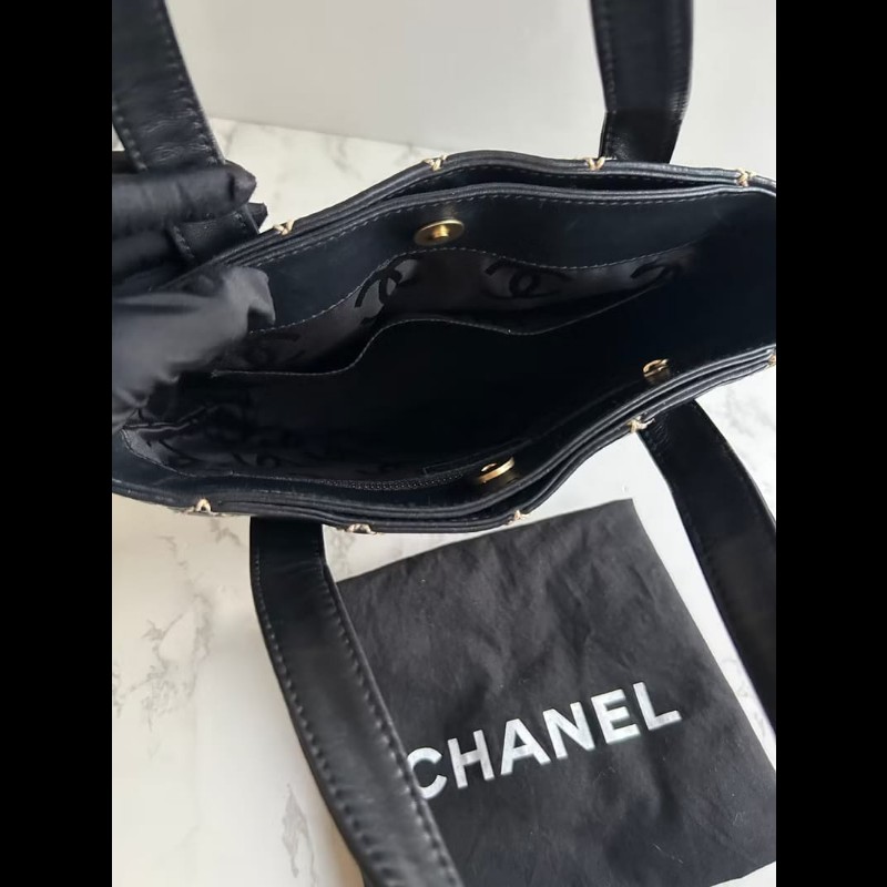 【LA LUNE】稀有中古包 Chanel Vivian黑色皮革托特包 單肩包 側背包 古著包-6