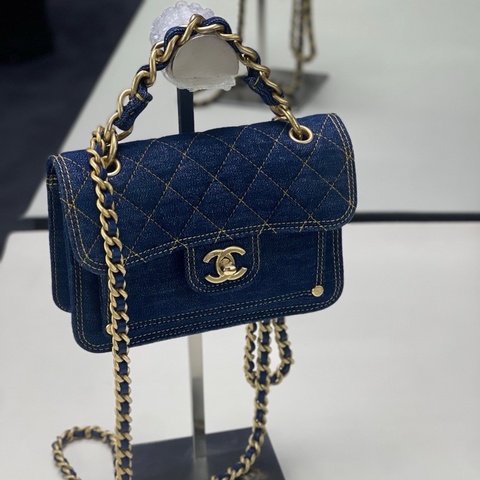 Chanel 23S 牛仔郵差 小號 牛仔藍➕外縫金絲