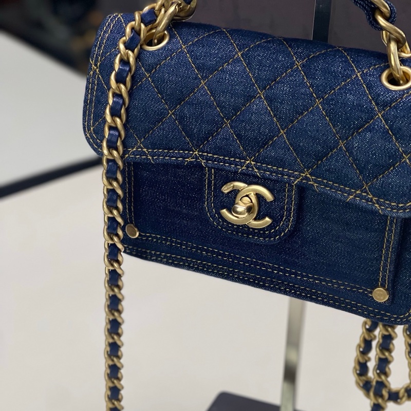 Chanel 23S 牛仔郵差 小號 牛仔藍➕外縫金絲-1