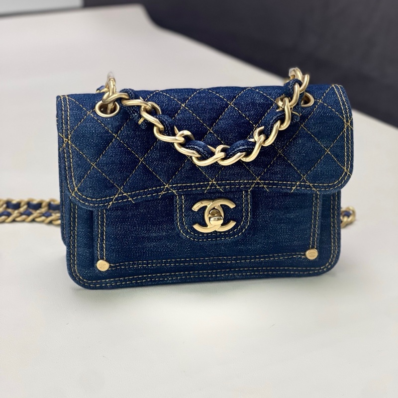 Chanel 23S 牛仔郵差 小號 牛仔藍➕外縫金絲-6