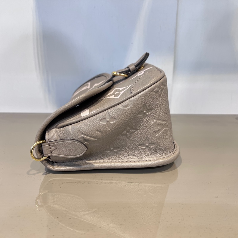 LV 斑鳩灰壓紋Diane金釦下蓋肩斜背包-5