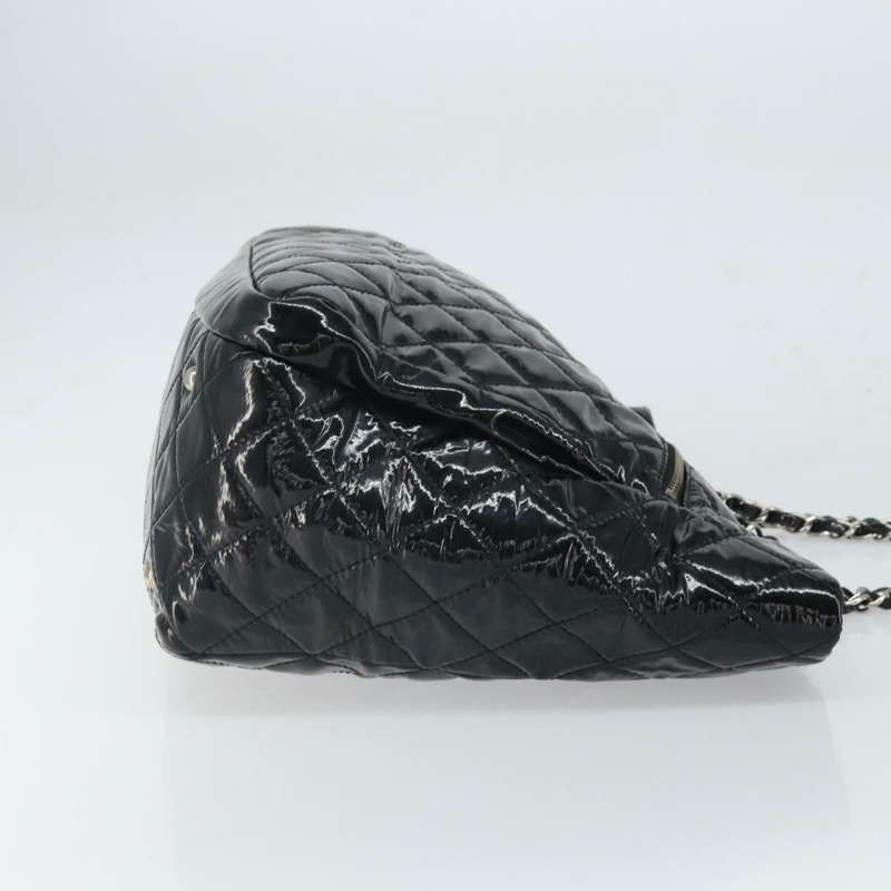 【日本直送】香奈兒 Matelasse 鏈條托特包，漆皮材質，黑色銀色雙C標誌，正品編號 yk19941-3