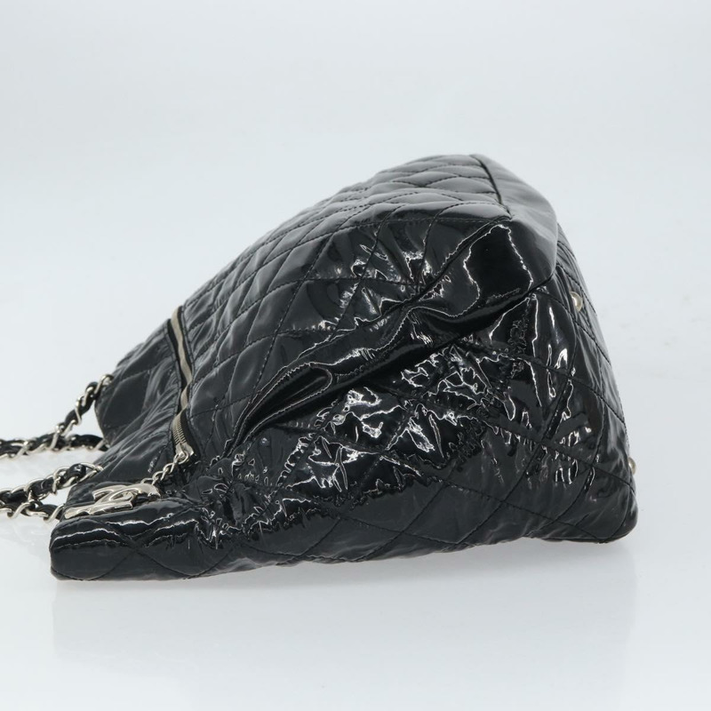 【日本直送】香奈兒 Matelasse 鏈條托特包，漆皮材質，黑色銀色雙C標誌，正品編號 yk19941-4