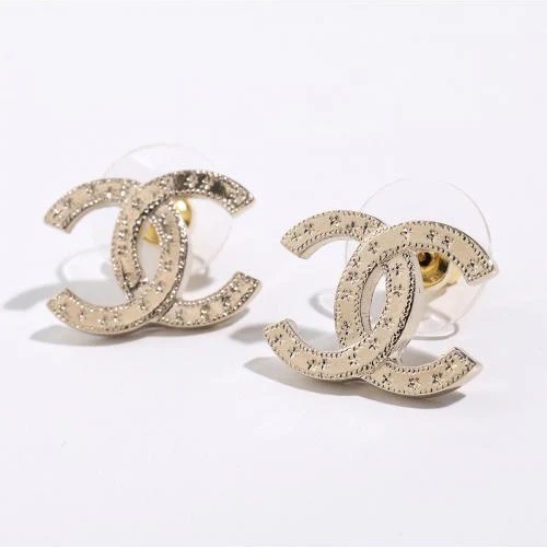 全新 Chanel 經典金色星芒刻紋雙c logo耳環/針式耳環-0