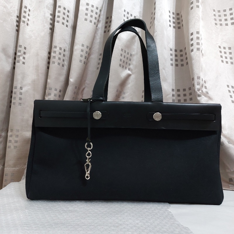 Vintage Hermès Horizontal Herbag|罕見橫向寬版廓形|經典皮革構件組 黑色-0