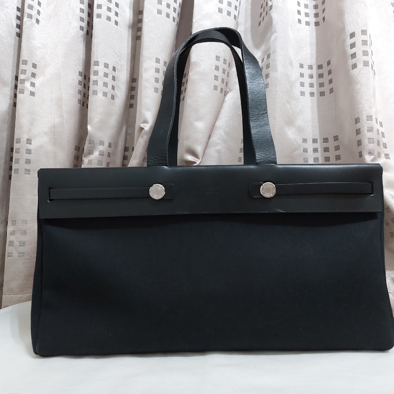 Vintage Hermès Horizontal Herbag|罕見橫向寬版廓形|經典皮革構件組 黑色-1