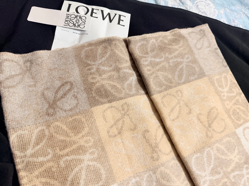 全新LOEWE羊毛和喀什米爾格子圍巾-0