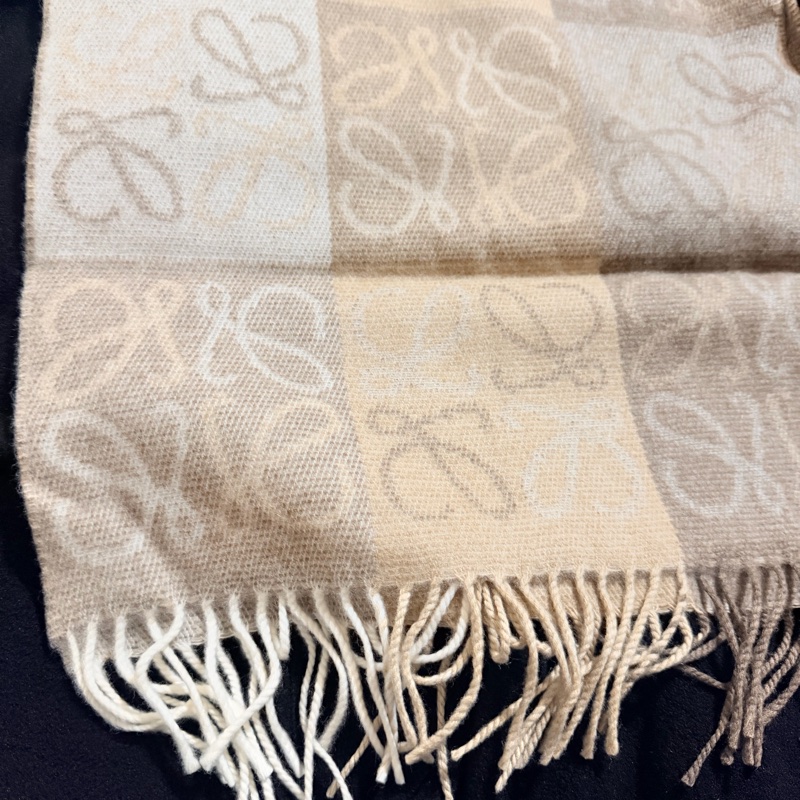 全新LOEWE羊毛和喀什米爾格子圍巾-5