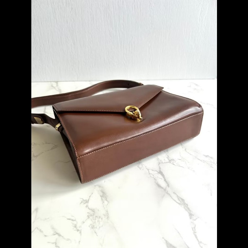 【LA LUNE】絕版中古包 Celine咖啡色水滴金環斜背包 單肩包 側背包 古董包-2