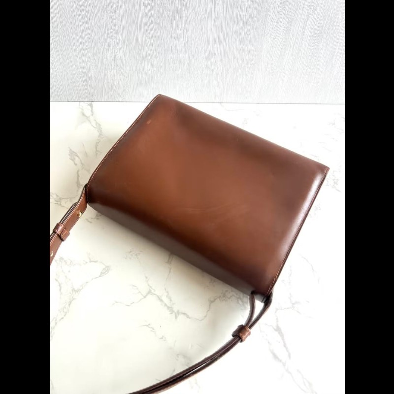 【LA LUNE】絕版中古包 Celine咖啡色水滴金環斜背包 單肩包 側背包 古董包-3