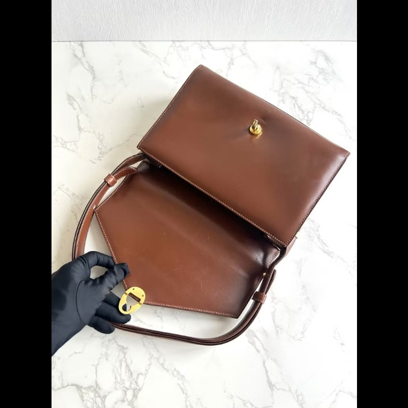 【LA LUNE】絕版中古包 Celine咖啡色水滴金環斜背包 單肩包 側背包 古董包-8