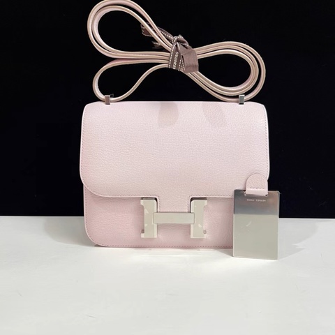 HERMES Mini Constance 19 夢幻紫 銀扣 W刻 山羊皮 有盒和塵袋 小鏡子