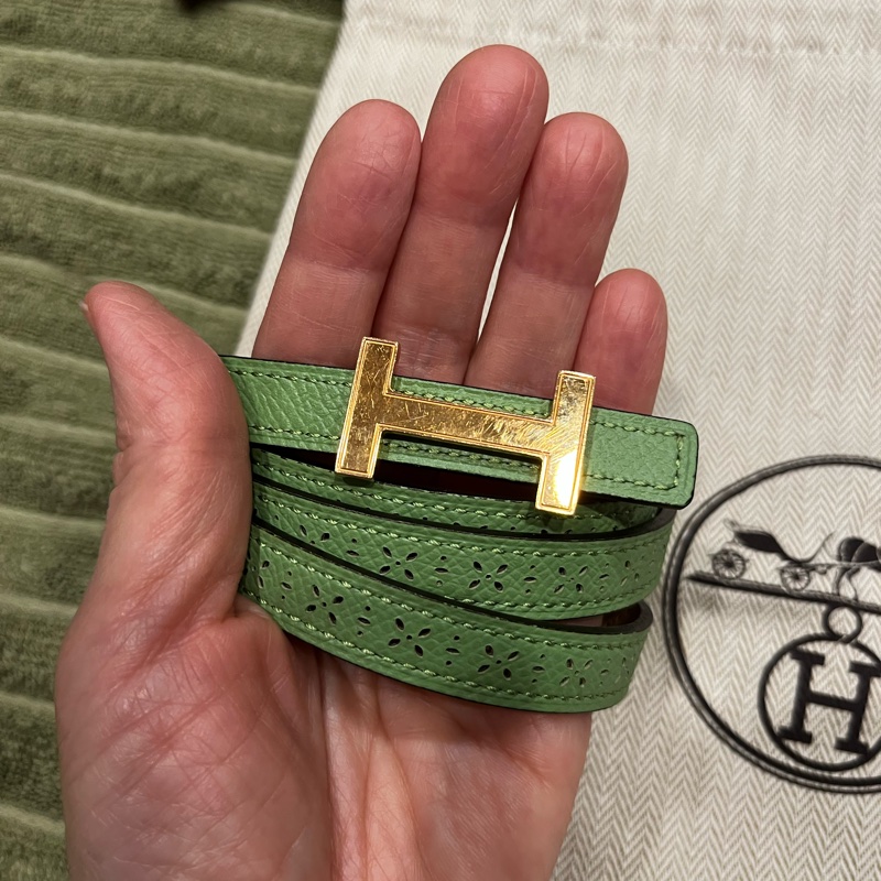 愛馬仕雙色女用細條皮帶-1