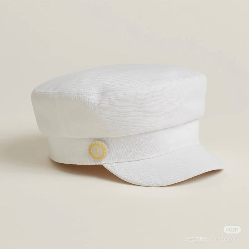 HERMES 愛馬仕 白色 帆布 報童帽 休閒帽 帽子-1