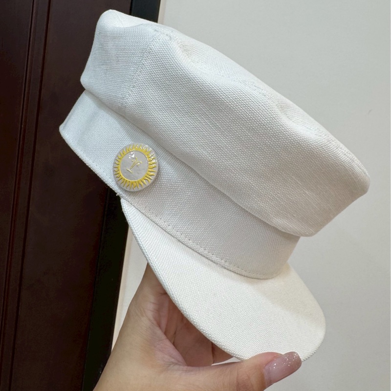 HERMES 愛馬仕 白色 帆布 報童帽 休閒帽 帽子-3