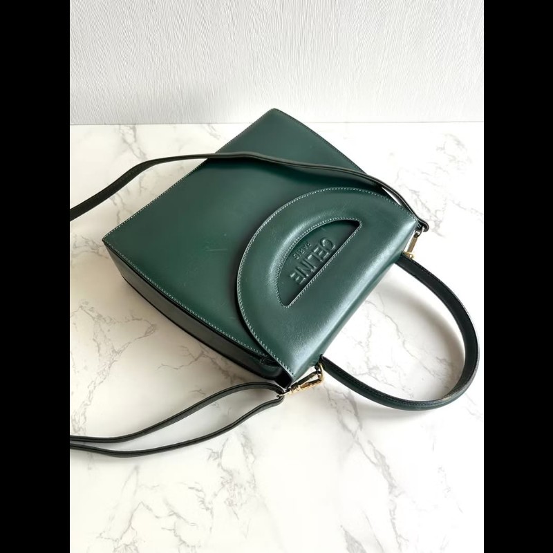 【LA LUNE】絕版中古包 Celine橄欖綠色半月凱莉包 斜背包 單肩包 側背包古董-0