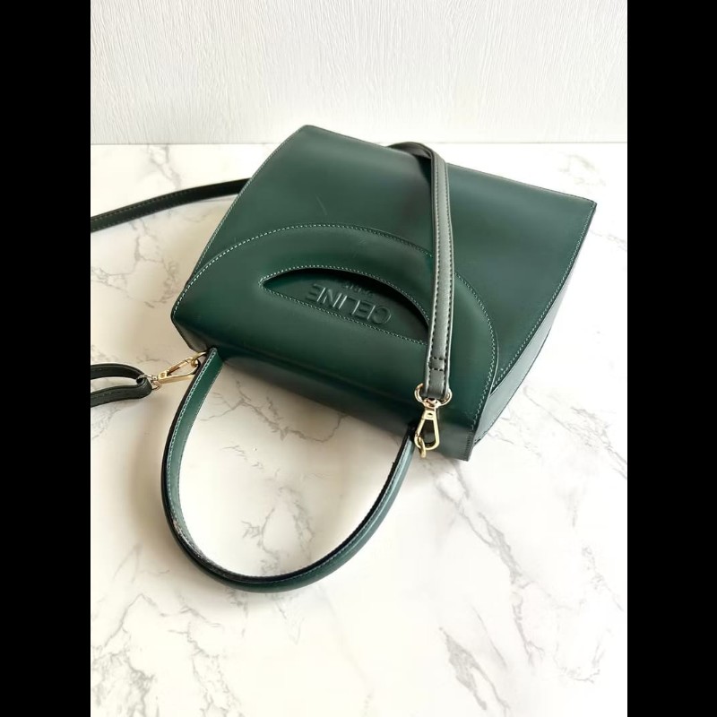 【LA LUNE】絕版中古包 Celine橄欖綠色半月凱莉包 斜背包 單肩包 側背包古董-1