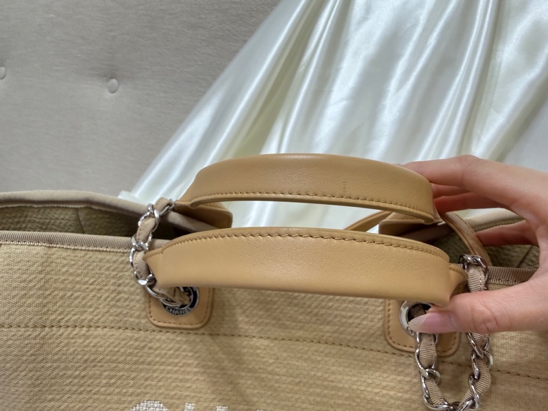 香奈兒 CHANEL 奶茶色大號海灘包 晶片款 DEAUVILLE GM-1