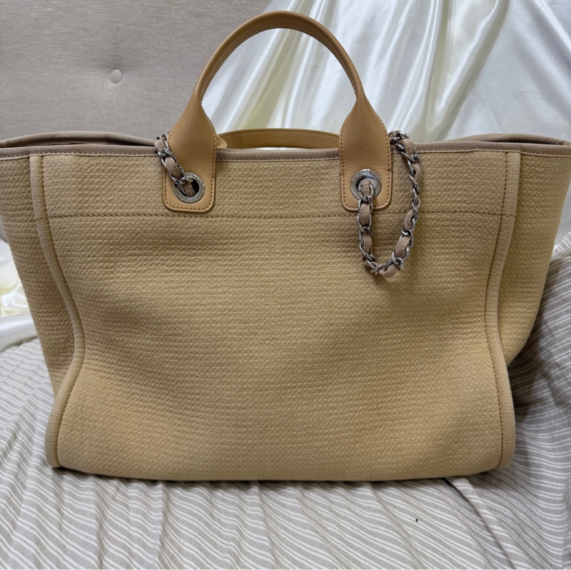 香奈兒 CHANEL 奶茶色大號海灘包 晶片款 DEAUVILLE GM-5