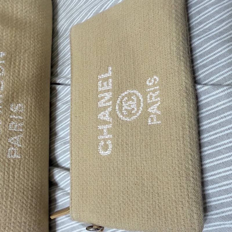 香奈兒 CHANEL 奶茶色大號海灘包 晶片款 DEAUVILLE GM-13