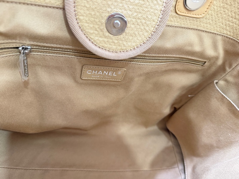 香奈兒 CHANEL 奶茶色大號海灘包 晶片款 DEAUVILLE GM-18