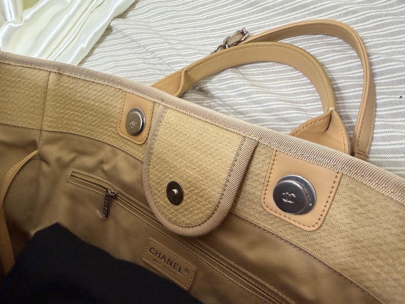 香奈兒 CHANEL 奶茶色大號海灘包 晶片款 DEAUVILLE GM-20