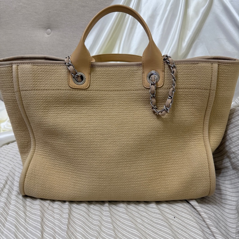 香奈兒 CHANEL 奶茶色大號海灘包 晶片款 DEAUVILLE GM-26