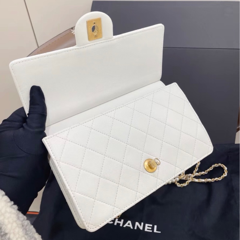 【97新 ✨ 全網最低價！】Chanel 香奈兒 Woc 白金珍珠鏈條包 27開 （下單前先詢問庫存❗️）-7