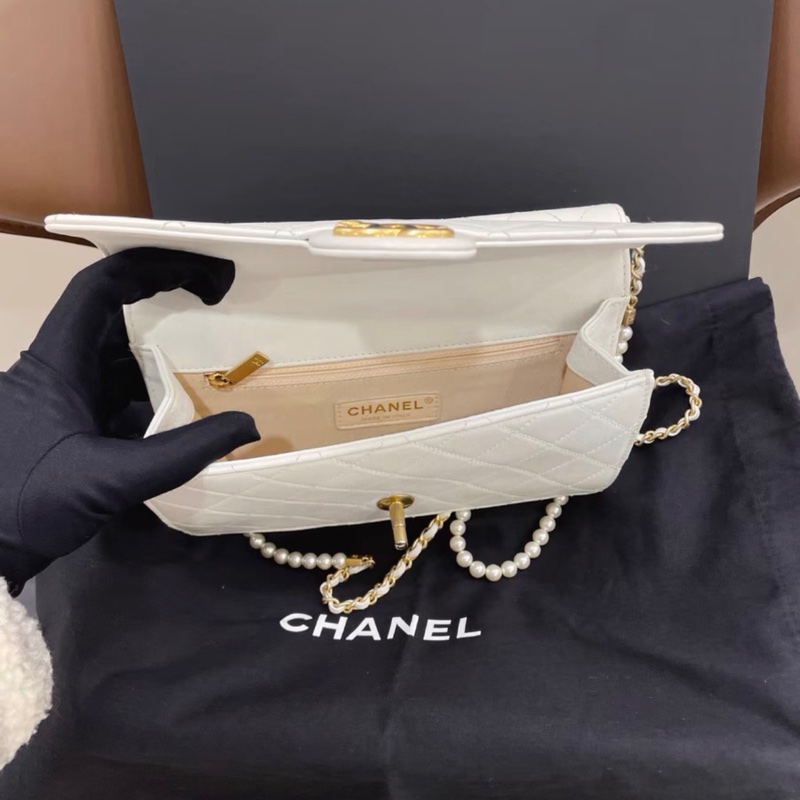 【97新 ✨ 全網最低價！】Chanel 香奈兒 Woc 白金珍珠鏈條包 27開 （下單前先詢問庫存❗️）-8