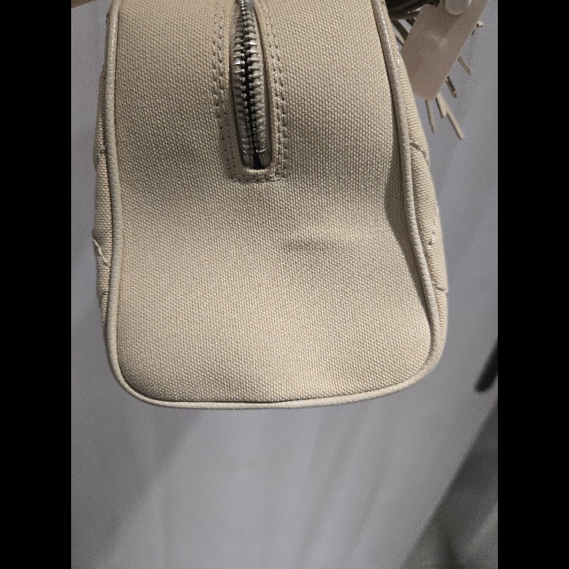 Chanel 香奈兒 奶油色帆布菱格紋大雙C流蘇包 保齡球包 波士頓包-38