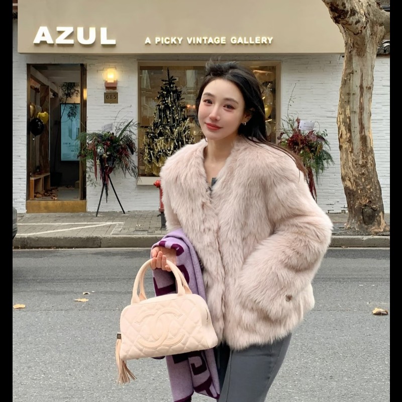 Chanel 香奈兒 奶油色帆布菱格紋大雙C流蘇包 保齡球包 波士頓包-6