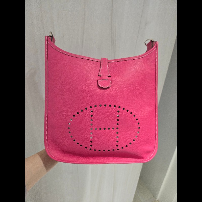Hermes 愛馬仕 Evelyne 29 桃粉色銀釦 Epsom 肩背包 斜背包-40