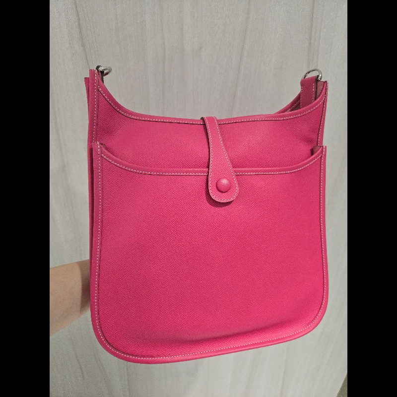 Hermes 愛馬仕 Evelyne 29 桃粉色銀釦 Epsom 肩背包 斜背包-41