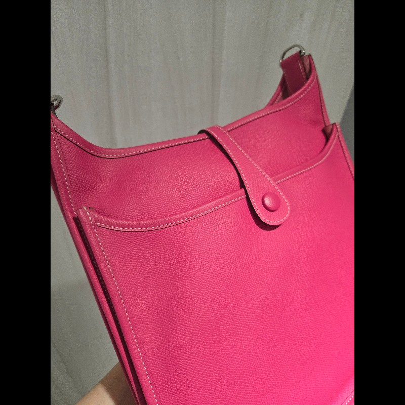 Hermes 愛馬仕 Evelyne 29 桃粉色銀釦 Epsom 肩背包 斜背包-42