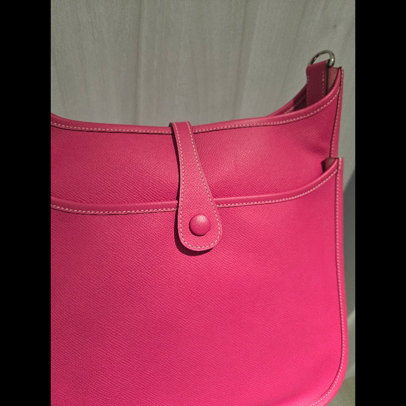 Hermes 愛馬仕 Evelyne 29 桃粉色銀釦 Epsom 肩背包 斜背包-43