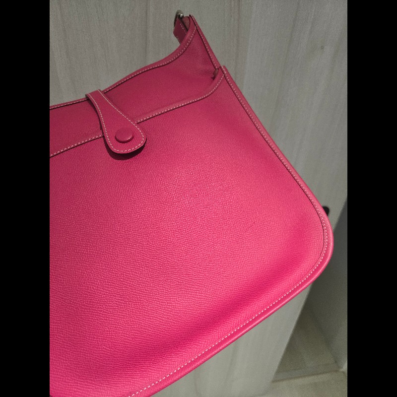 Hermes 愛馬仕 Evelyne 29 桃粉色銀釦 Epsom 肩背包 斜背包-44