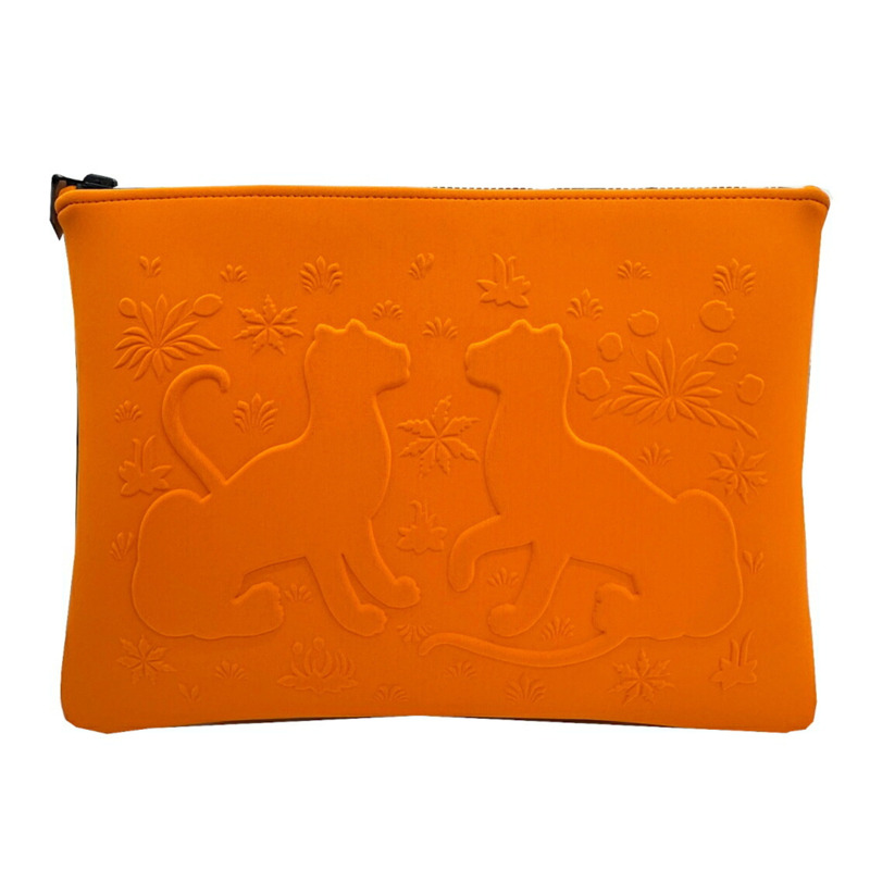 愛馬仕 Neoban GM 橙色豹紋手拿包 尼龍聚醯胺-0