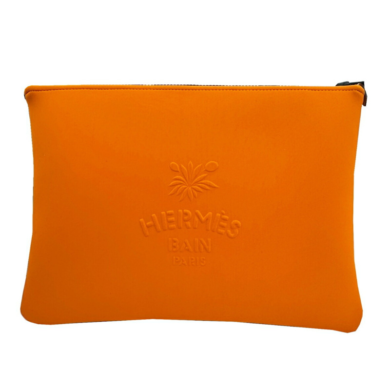 愛馬仕 Neoban GM 橙色豹紋手拿包 尼龍聚醯胺-1