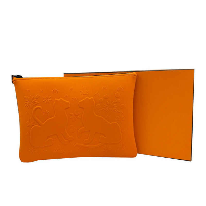 愛馬仕 Neoban GM 橙色豹紋手拿包 尼龍聚醯胺-8