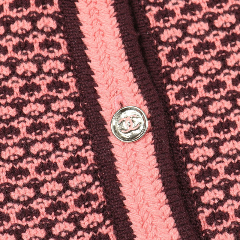 香奈兒 COCO 標誌紐扣開襟衫 #36 針織衫 P75450K10791 羊絨粉紅 二手-6