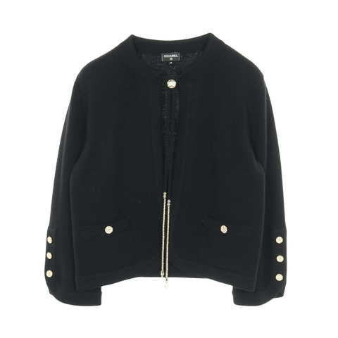 香奈兒 COCO 標誌紐扣開襟衫 #38 針織衫 P80099K11545 羊絨 黑色 二手
