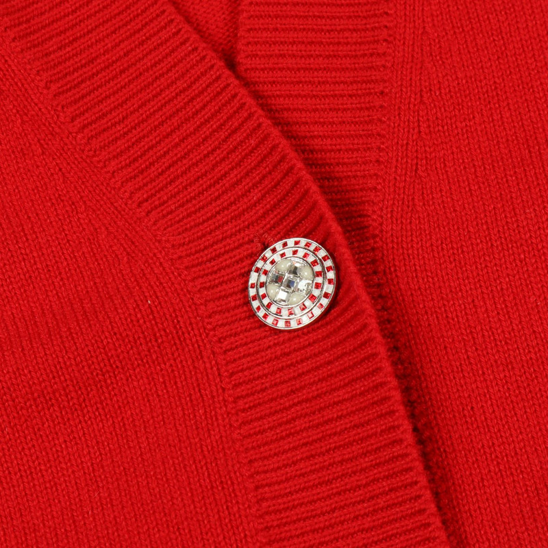 香奈兒 COCO Mark 珠寶紐扣開襟羊毛衫 #36 P74231K10636 23C 羊絨紅色 二手-5