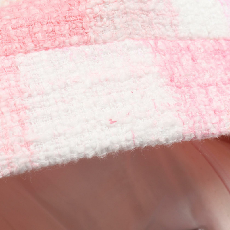 香奈兒 COCO 標誌紐帶斜紋軟呢半身裙 #38 P74819V66232 棉 粉紅 白色 二手 CC-6