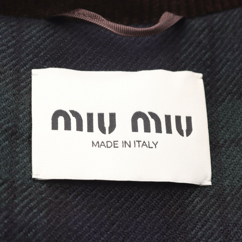 Miu Miu 格紋斜紋短版外套 其他外套 ML1328 17V7 羊毛 綠色 海軍藍 棕色 二手 女款-2