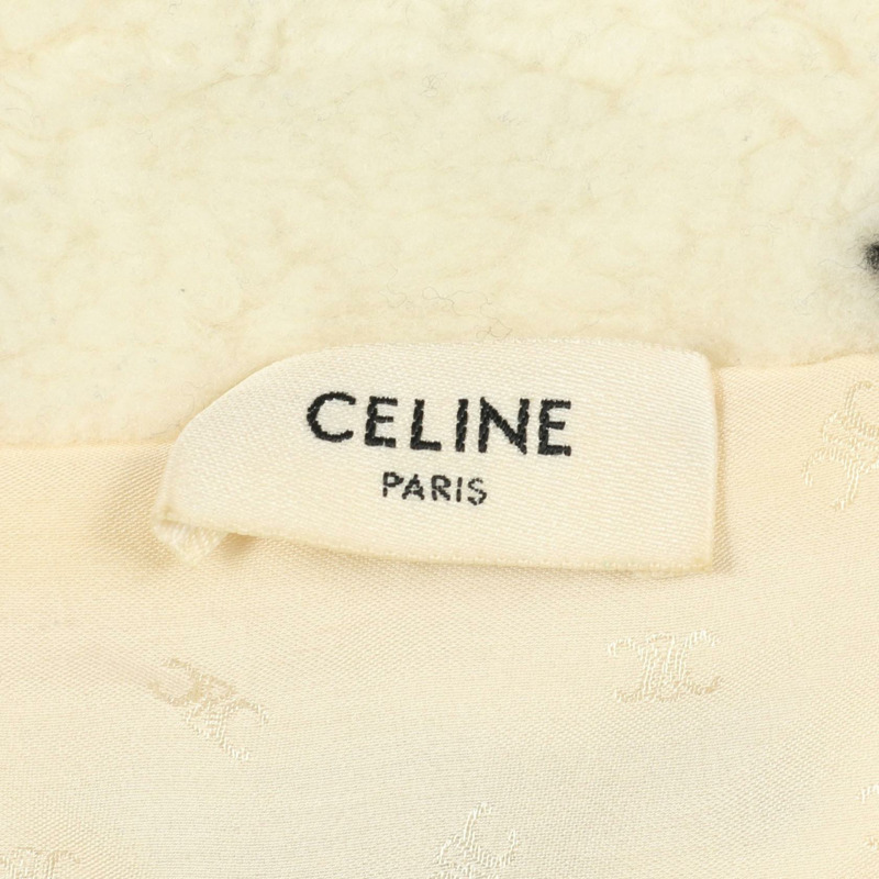 CELINE Triomphe 環保皮草拉鍊外套 2Y983389U 羊毛尼龍混紡 米色 黑色 二手 XS-2