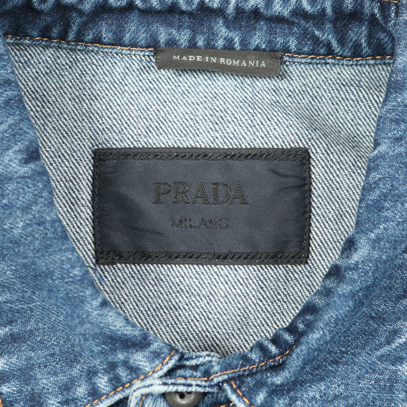 PRADA 三角標誌短袖襯衫 GEC067 牛仔藍 #L 二手男款-2
