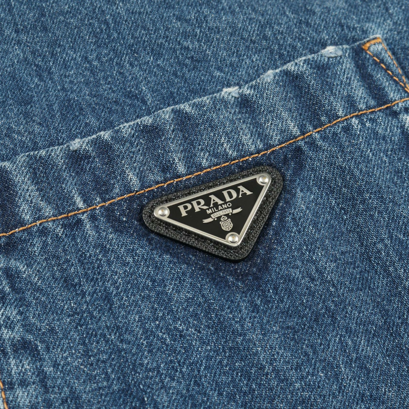 PRADA 三角標誌短袖襯衫 GEC067 牛仔藍 #L 二手男款-4